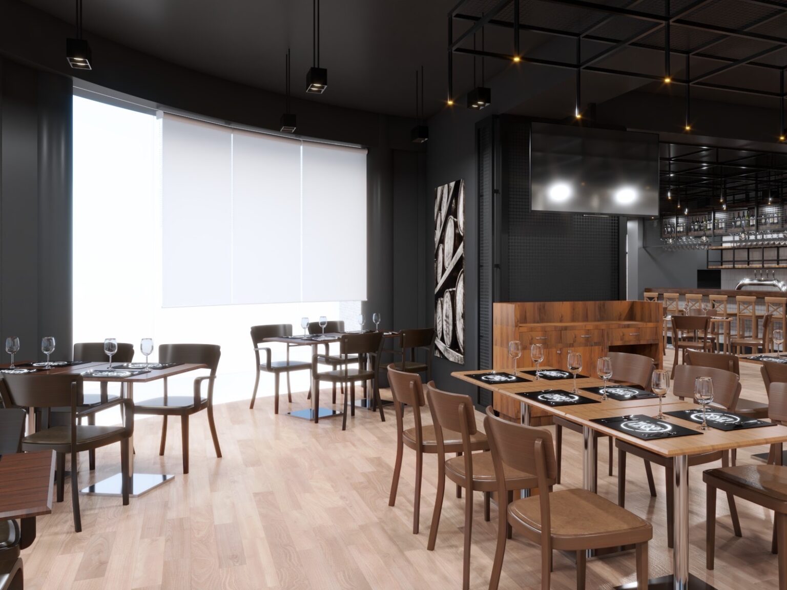 Interior view of a renovated restaurant showcasing wooden tables and chairs, emphasizing a cozy and welcoming environment