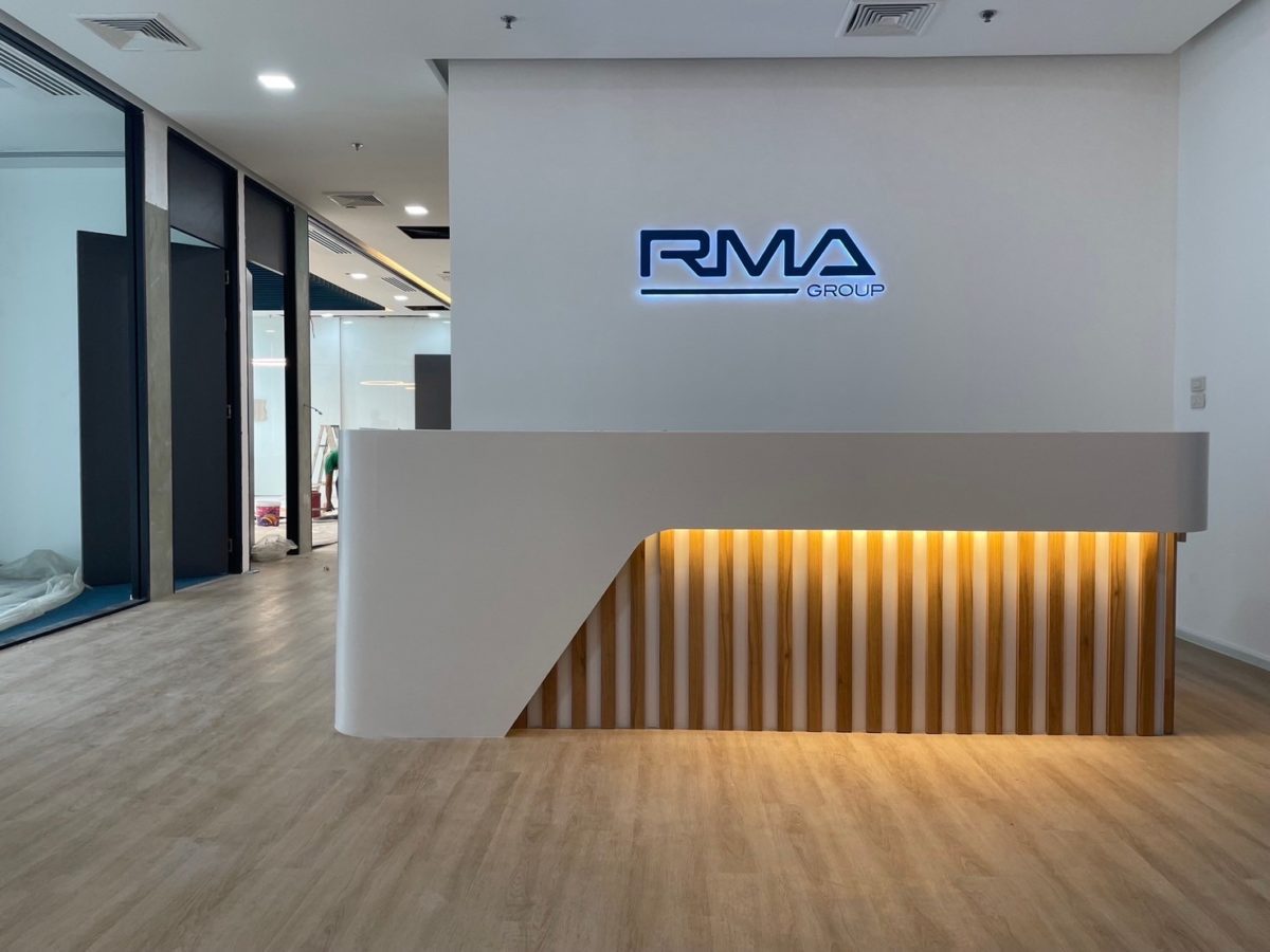 Renovated Reception of the RMA new office, with modern carpentry and light