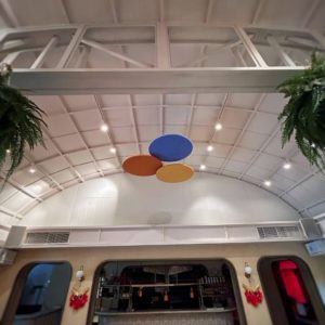 Suspended colorful & white wall acoustic panel at Mimosa restaurant installed by Project'Sabai.