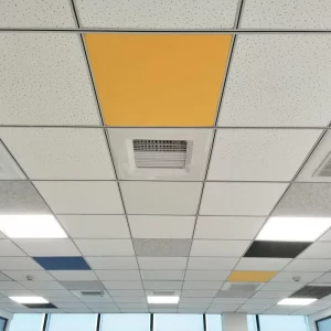 False ceiling tiles for acoustic absorption.